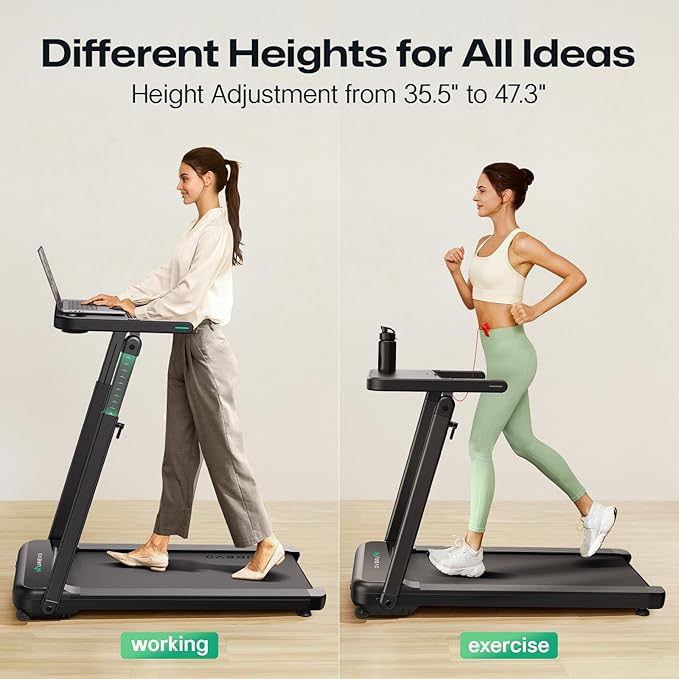 UREVO Treadmill with Desk Workstation, Walking Pad Treadmills for Home Office, Under Desk Compact Design Treadmill with HIIT Programs, Remote Control, LED Display