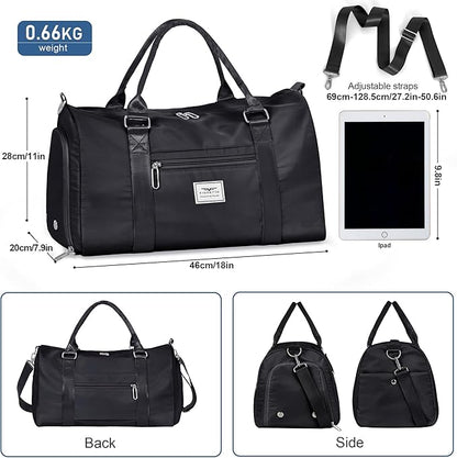 FIORETTO Womens Gym Tote Duffle Bag with Wet Pocket & Shoe Compartment, Sports Duffel Overnight Weekender Hospital Workout Carry on Bag for Girls, Ideal for Travel, Swimming, Dance, Ballet Black