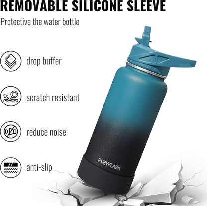 32oz Insulated Water Bottle with Straw, Stainless Steel Metal Vacuum Water Flask, Large Thermal Water bottle with Leakproof 3 Lids for Travel, Camping, Gym Sports Navy