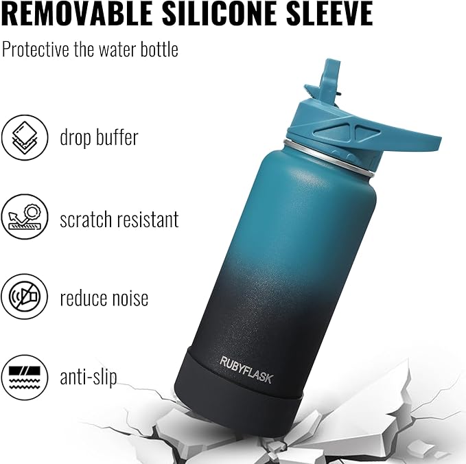 40oz Insulated Water Bottle with Straw, Stainless Steel Metal Vacuum Water Flask, Large Thermal Water bottle with Leakproof 3 Lids for Travel, Camping, Gym Sports Navy