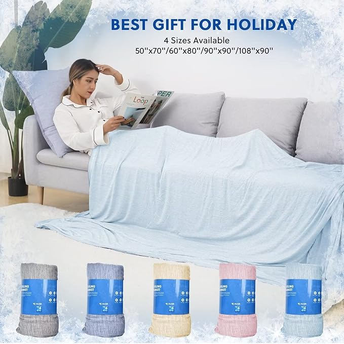 HOMFINE Cooling Blankets for Hot Sleepers - Summer Blanket Thin Lightweight Breathable Soft Double Side Enhanced Cooling Blanket for Bed Sofa, Keep Cool for Night Sweats (Light Blue, 60 x 80 inches)