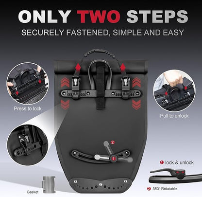 Hycline Waterproof Bike Panniers Bag: Bicycle Rear Rack Bags 28L Large Capacity with Dual Carrying Handle and Shoulder Strap for Commuting Cycling Traveling Touring Shopping - 2PCS