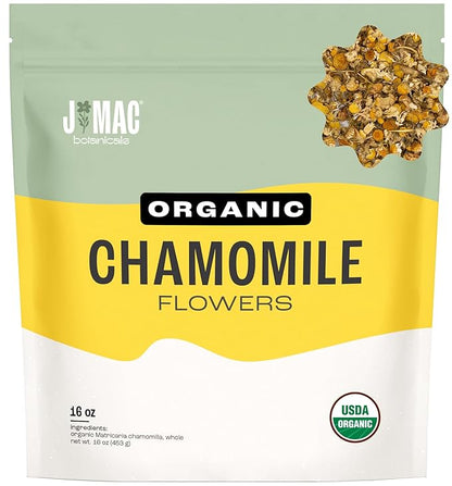 J Mac Botanicals, Organic Chamomile Flowers (1 pound), Certified USDA Organic. Whole Dried Chamomile Flower, Loose Leaf Tea