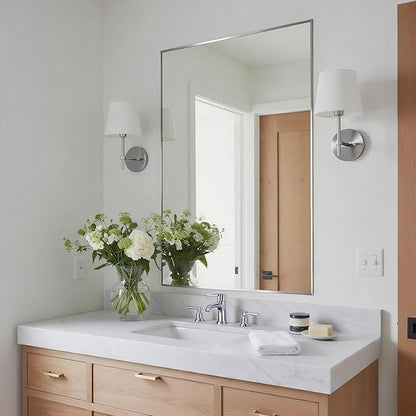 24x36 Inch Nickel Bathroom Mirror for Wall, Aluminum Frame Rectangle Rectangular Vanity Mirror, Modern Large for Bedroom, Living Room, Horizontal or Vertical