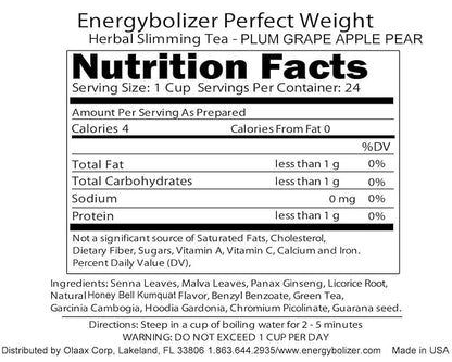 Energybolizer Perfect Weight Herbal Tea (24 Bags)| Natural Energy Booster for Women and Men | Increase Energy, Improve Digestion (Plum Grape Apple Pear)
