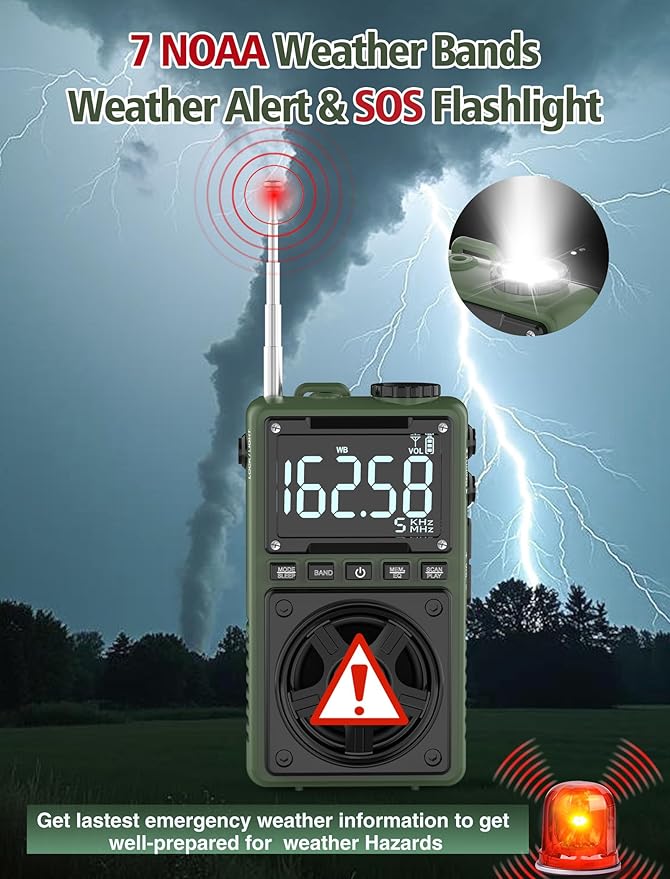Bluetooth AM FM Shortwave Radio with NOAA Weather Alert,1250mAh Rechargeable Portable Pocket Radio with Best Reception,5W Big Speaker, Digital Tuner and Earphone,Support SD Card and USB MP3 Player