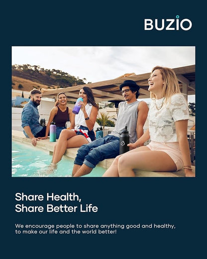 BUZIO 40oz Insulated Water Bottle, Stainless Steel Double Wall Water Flask (Cold for 48 Hrs) Leak Proof Sports Bottles Jug with Straw Lid and Flex Cap Metal Canteen for Gym Travel Camping, Hydrangea