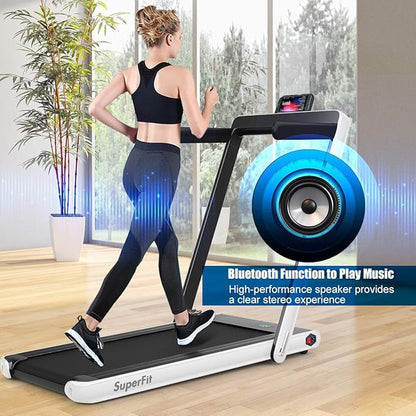 GYMAX Walking Pad, 2.25HP Foldable Treadmill with Smart App & Remote Control, Bluetooth LED Monitor, Small Spaces Compact Running Machine, Folding Portable Under Desk Treadmill for Home Office