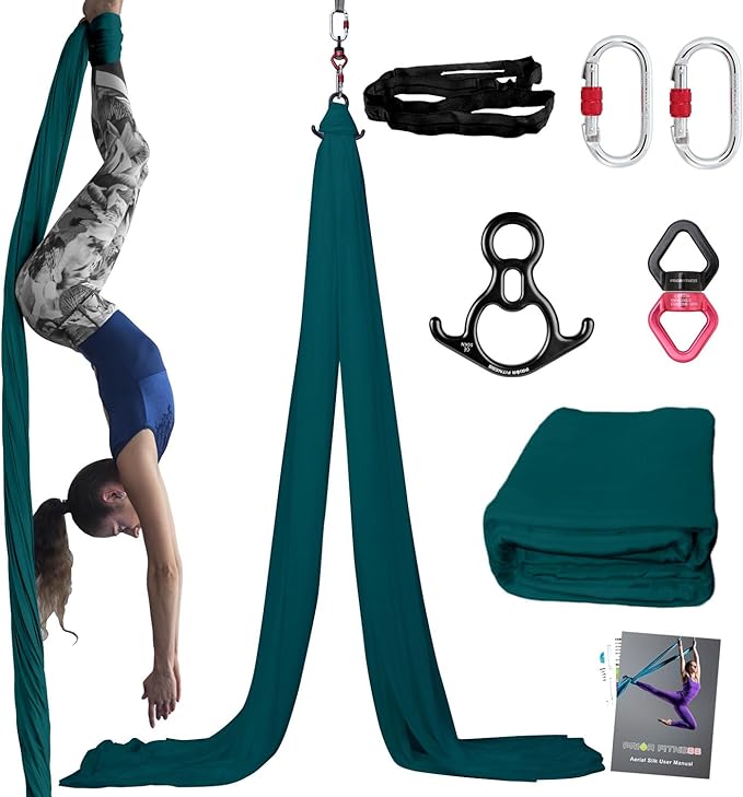 PRIOR FITNESS Aerial Silks Kit Colorful 9/15/20 Yards 40D Nylon Fabric Hammock Set With Hardware & Guide for All Levels Of Aerial Yoga Practice and Acrobatic Flying For Adults Aerial silk