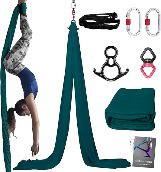 PRIOR FITNESS Aerial Silks Kit Colorful 9/15/20 Yards 40D Nylon Fabric Hammock Set With Hardware & Guide for All Levels Of Aerial Yoga Practice and Acrobatic Flying For Adults Aerial silk