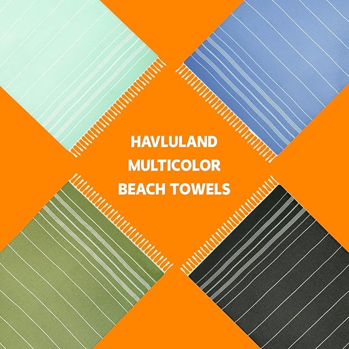 HAVLULAND Turkish Beach Towel, Oversized Bath Towels, Sand Free Quick Dry Absorbent Lightweight Pool Travel Camping Blanket Bulk Set (Black, 6 Pack)