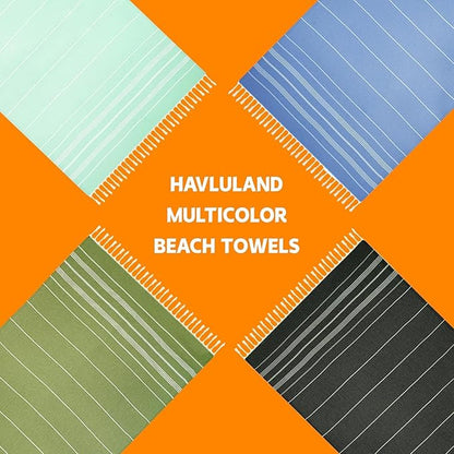 HAVLULAND Turkish Beach Towels Oversized -100% Turkish Cotton Super Soft Lightweight - Absorbent and Quick Drying Bath Towel - Sand Free Beach Towel - Turkish Towels for Adults (Green, 12 Pack)