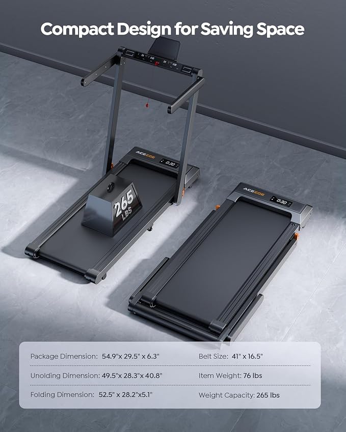 2 in 1 Folding Treadmills for Home Small Office, 2.5HP Walking Pad Treadmill with Handle Bar, 300lbs Capacity, Copmact Protable Treadmill with Smart APPs, 12 HIIT Modes and Touch Screen