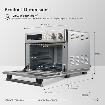 Infrared Heating Air Fryer Toaster Oven, Extra Large Countertop Convection Oven 10-in-1 Combo, 6-Slice Toast, Enamel Baking Pan Easy Clean with Recipe Book, Black Matte Stainless Steel