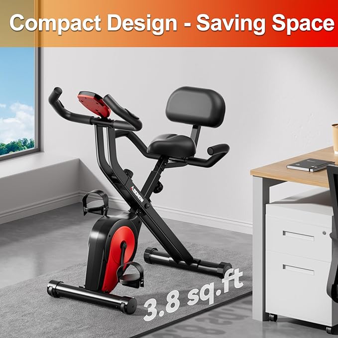 Foldable Exercise Bike, Low Noise Stationary Bikes for Home, Compact Indoor Cycling Bike with Adjustable Magnetic Resistance, 300lbs Capacity 6.6lbs Flywheel Workout Bike