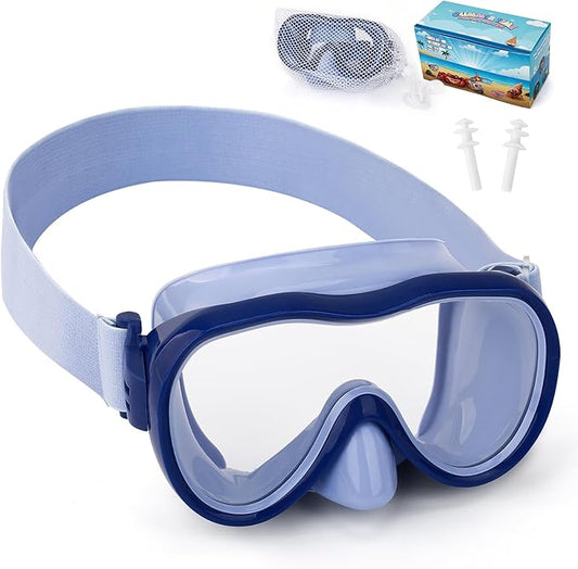 Kids Swim Goggles 180° Snorkel Diving Mask with Nose Cover, Anti-Fog Kids Swimming Goggles with Elastic Fabric Strap for Kids Boys Girls