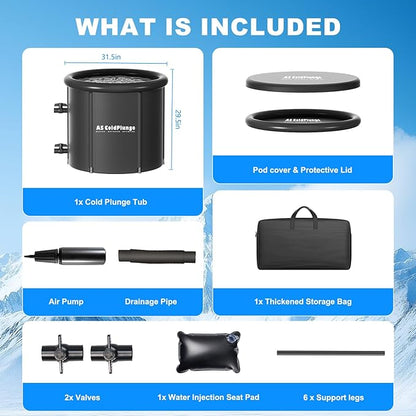 1/3HP Ice Bath Chiller & Cold Plunge Tub Kit – XL 100 Gal Insulated Ice Pod, External Pump & Filter, Cold Plunge Tub with Water Chille for Athletes, Recovery & Home Wellness