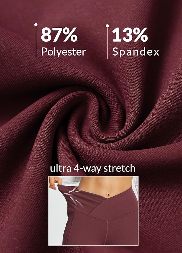 baleaf Women's V Crossover Flare Leggings with Pockets Yoga Pants High Waist Casual Workout Gym Bell Bottom Leggings