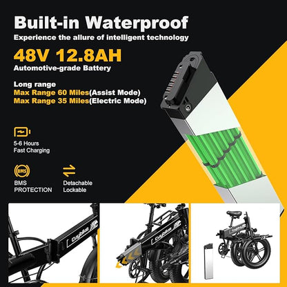 1000W Folding Electric Bike, 48V 20AH Large Removable Battery E Bike,30+MPH, 80 Miles Max Range, 20" Fat TireElectric Bike for Adults, Adult Electric Bicycles for CommuteBeach Snow