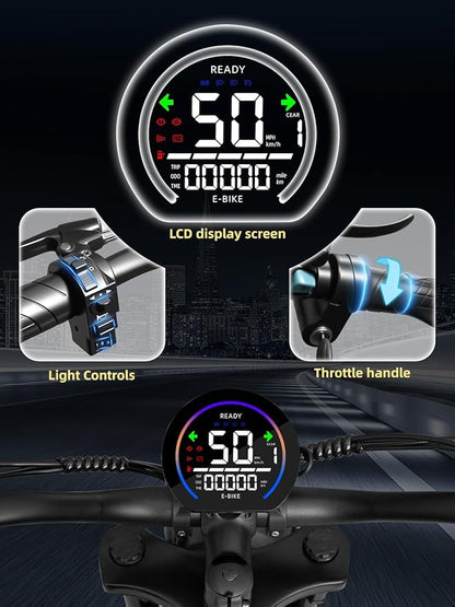 Electric Bike for Adults,1500w Peak Motor Ebike,Max 93Miles 30MPH.48V20AH/35AH/60AH Battery,20" Electric Commuter Bikewith 7-Speed and FrontSuspension,Adults Electric Bike for Mountains, Snow, Sand