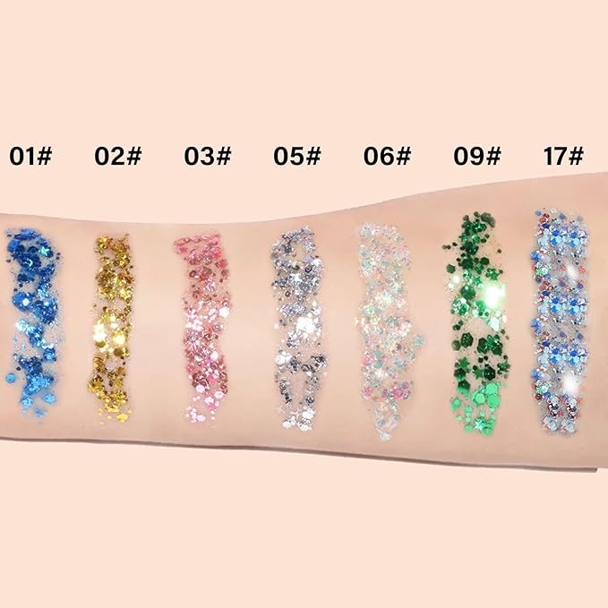 Body Glitter Gel - 4th of July Accessories, Sparkly Chunky Glitter Hair for Kids Women, Iridescent Glitter Freckles, Singer Concert Festival Rave Accessories (Mermaid Glitter)