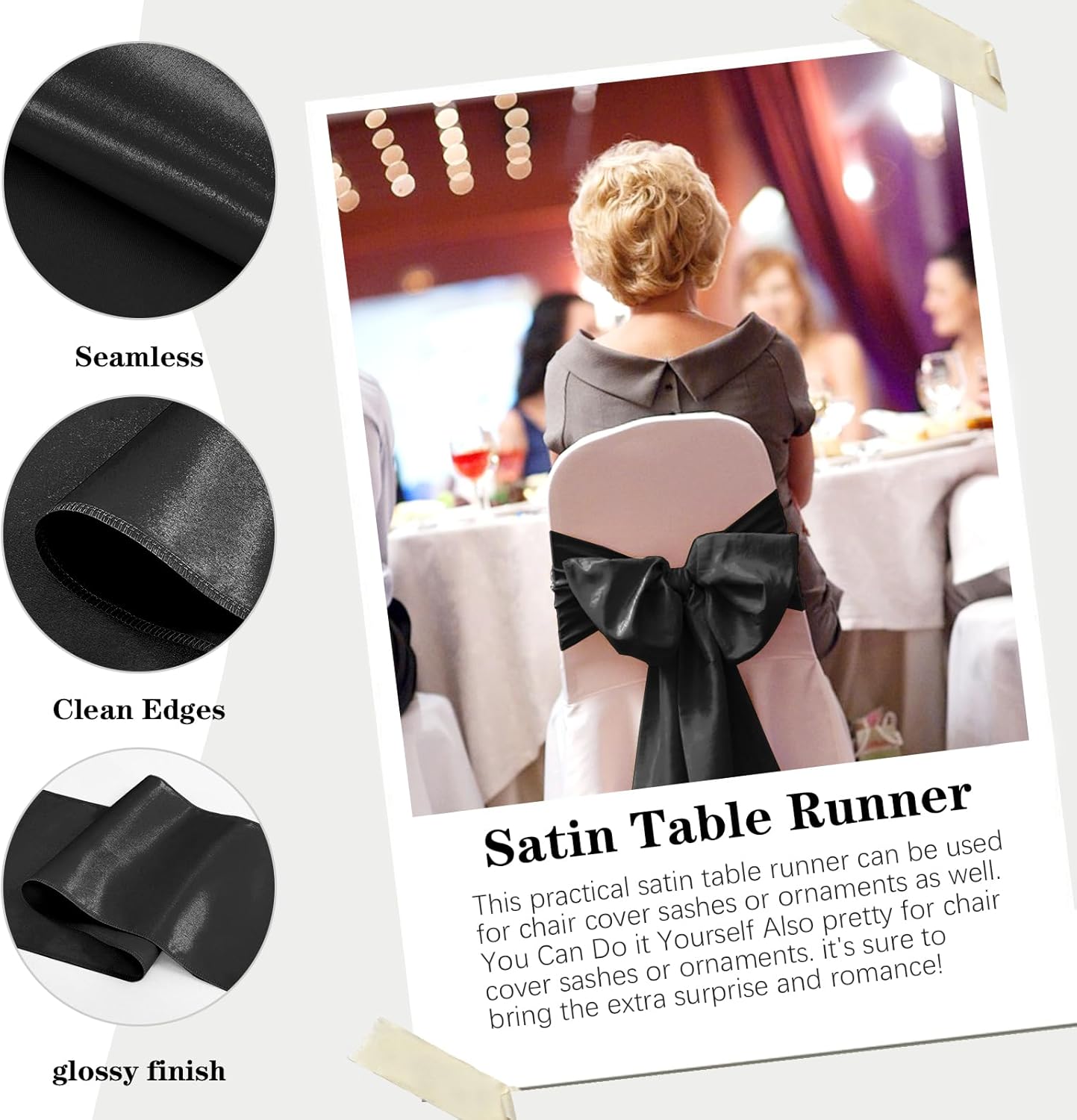 10 Pack Satin Table Runner 12 x 108 Inch Long Black Silk Table Runner for Wedding Party Banquet Birthday Decoration