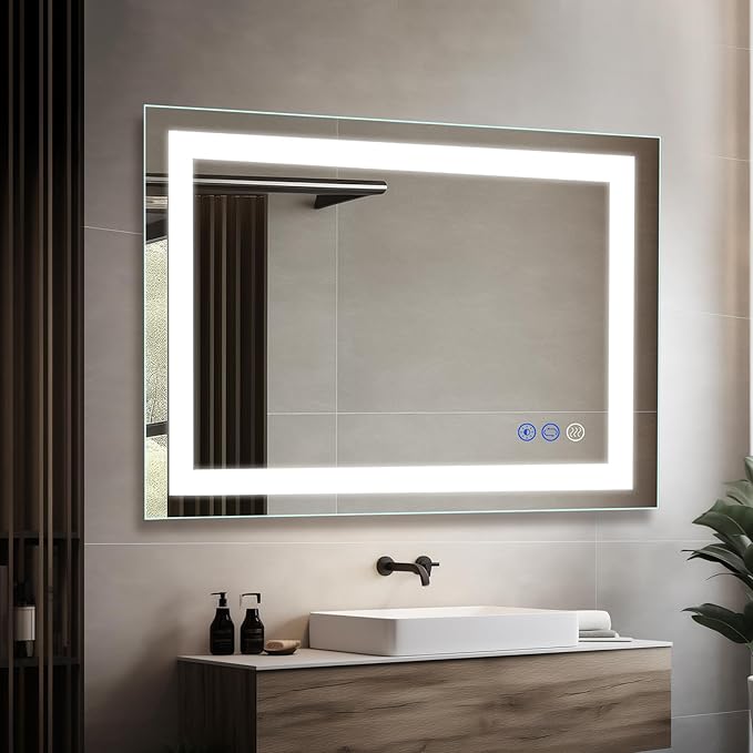 LED Bathroom Mirror with Lights Mirrors Smart Vanity 32x24 in,Anti-Fog,3 in,Anti-Fog,3 Colors Dimmable,CRI95+, Touch