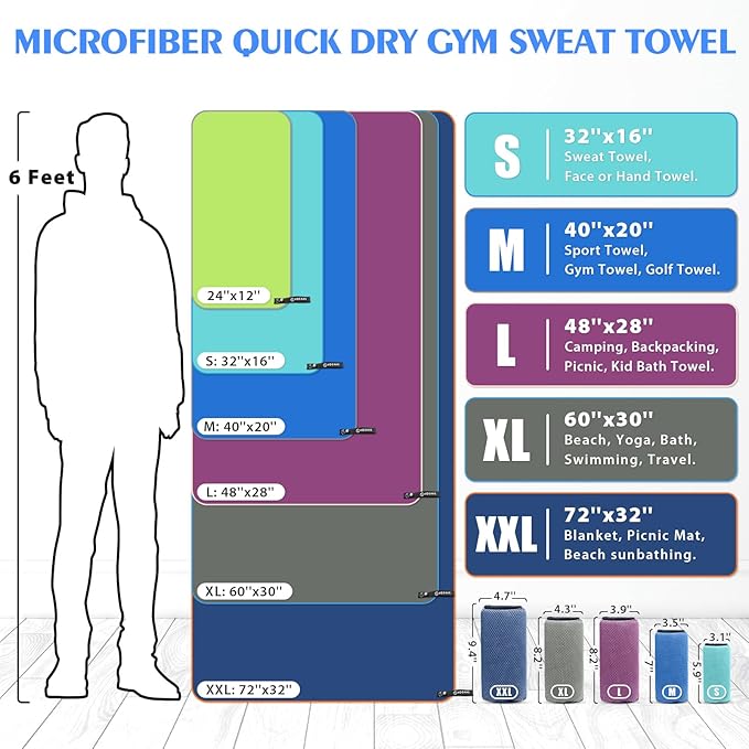 HOEAAS 2 Pack Microfiber Camping Towels