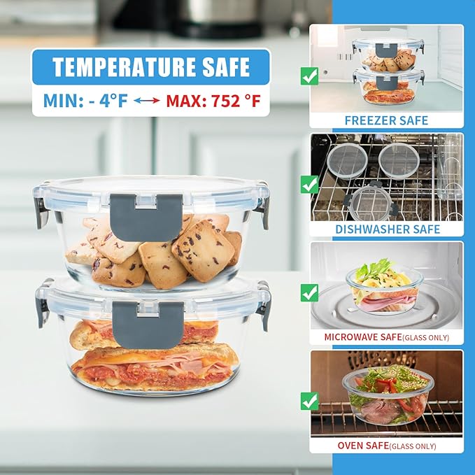 12 Pack Small Glass Food Storage Containers with Lids Airtight, 13oz Leak-Proof Meal Prep Containers Set, Freezer to Microwave Safe, Dishwasher Safe