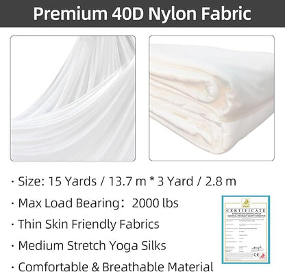 PRIOR FITNESS Aerial Silks Kit Colorful 9/15/20 Yards 40D Nylon Fabric Hammock Set With Hardware & Guide for All Levels Of Aerial Yoga Practice and Acrobatic Flying For Adults Aerial silk