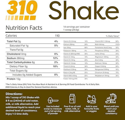 310 Nutrition All-In-One Meal Replacement Shake Powder - Plant-Based Protein Smoothie Blend w/High Fiber, Probiotics & Adaptogens - Low Carb, Vegan, Keto & Paleo Friendly - Caramel Sundae - 28 Srv