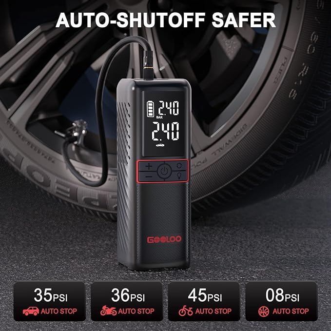 GOOLOO GT160 Tire Inflator Portable Air Compressor, 160PSI Portable Air Pump for Car Tires, 7500mAh Cordless Air Pump with Digital Pressure Suitable for Cars, Bikes, Balls, Motorcycles