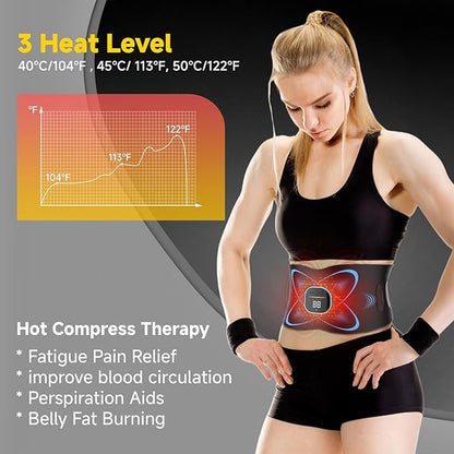 FDA Cleared - Heated EMS Abs Stimulator Abdominal , Ab Stimulator Muscle Toner with Heat for Belly Fat loss, ab belt muscle stimullator for Stomach Smooth & Firming, Fitness Workout for Home/Gym Use