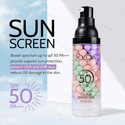 KYDA 2PCS Color Correcting Primer,SPF Makeup 50 PA+++,Color Correcting Serum, Moisturizing Makeup Primer, One Step Brightening Primer to Even Skin Tone, Oil Control Skin Corrector,Purple Pink Green