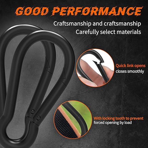 Black Carabiner Clips 2.36IN Spring Snap Hooks M6 120PCS Small Carabiners Galvanized Steel Quick Links Caribiniers for Outdoor,Hiking,Camping,Hammocks,Dog Leashes.Backpack Snaps