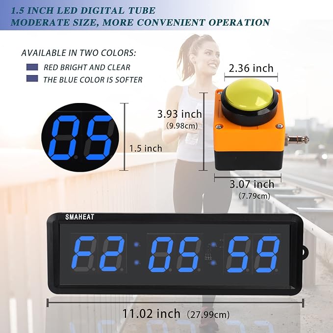 Fitness Timer with Stopwatch Button, Suitable for School/exam/Home Exercise/Gym/Gym SMAHEAT Electronic Fitness Timer (1.5 inch six-bit All-Blue)