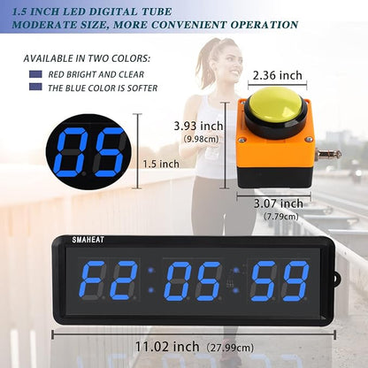 Fitness Timer with Stopwatch Button, Suitable for School/exam/Home Exercise/Gym/Gym SMAHEAT Electronic Fitness Timer (1.5 inch six-bit All-Blue)
