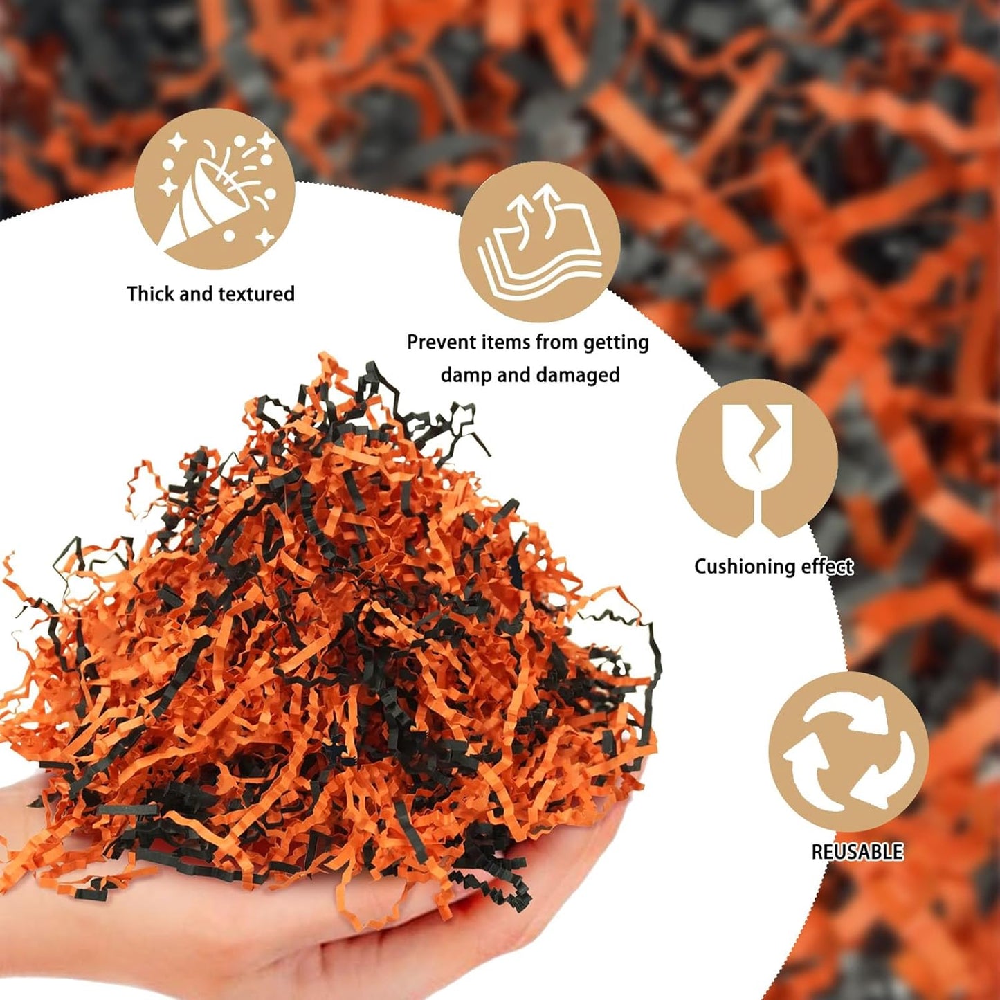 1 LB Black Orange Crinkle Cut Paper Shred Filler Great for Gift Wrapping, Halloween Basket Fillers, Birthday, Gift Wrapping, Anniversary, Christmas Party Decor Filling Supplies