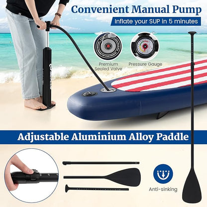 GYMAX Stand Up Paddle Board, Inflatable SUP with Wide Non-Slip EVA Deck, Accessories-Leash, D Rings, Hand Pump, Adjustable Paddle & Backpack, Paddle Boards for Adults Youth