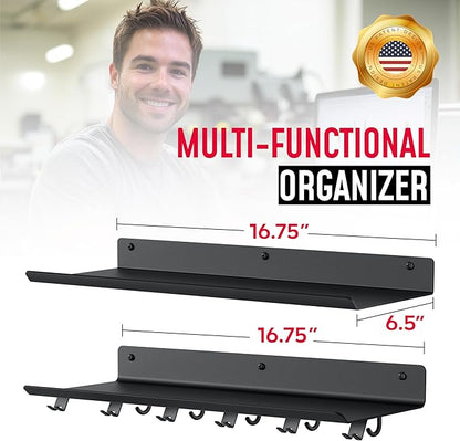 2-Tier Floating Shelf Compatible with Tonal Accessories, Home Gym Storage Shelf, Gym Rack Wall Mount Organizer, Workout Metal Holder, T-Bracket Lock Adapters Hanger, US Patent Holding