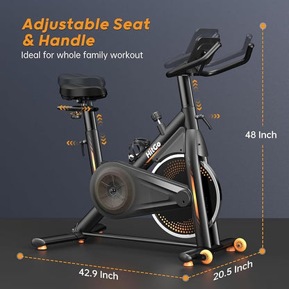 Exercise Bike, Magnetic Resistance/Brake Pad Stationary Bike with Exclusive App, 300lb Weight Capacity Indoor Bike with Soft Seat Cushion, Silent Belt Drive, Heavy Flywheel and LCD Monitor