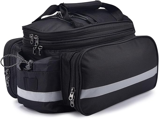 27L Adjustable Bike Pannier Bag with Hidden Rain Cover, 360° Reflective Strips, Multi-Functional Bicycle Saddle Bag for Grocery Shopping, Commuting, Cycling & Travel, Handheld & Crossbody Design