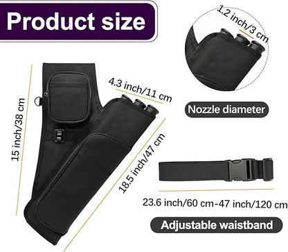 3-Tubes Hip Quiver Waist Hanged Archery Arrow Carry Bag with Pockets Adjustable Belt for Hunting, Target Practice, and Outdoor Shooting, Fits Both Youth and Adults