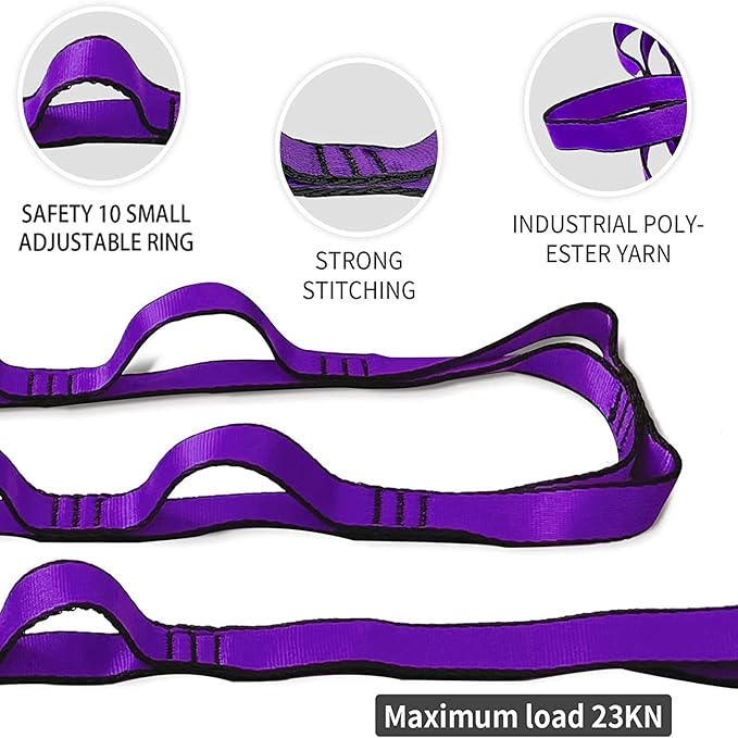 Aerial Yoga Hammock Daisy Chains Strap, Strong 22kN Adjustable with 10 Loops, No Stretch, Climbing Strap Nylon Chain Sling for Aerial Yoga,Swing, Hammock, Suspension, Exercise