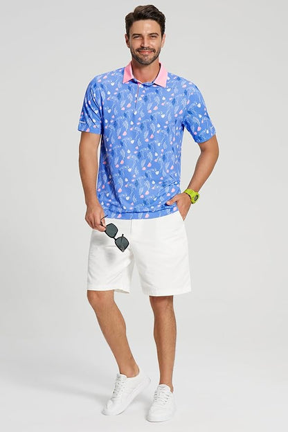 Golf Shirts for Men - Moisture Wicking Short Sleeve Performance Sport Casual Striped Collared Mens Polo Shirt