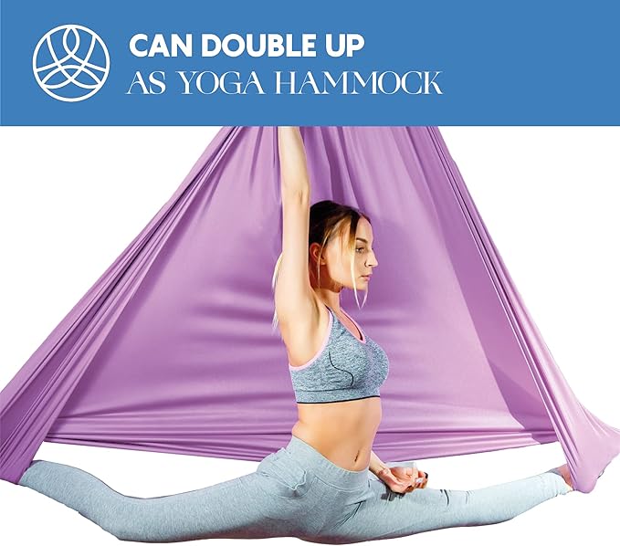 Aerial Silks Starter Kit - Durable 9 Yards of Aerial Yoga Hammock with Hardware & Guide - Aerial Swing for Acrobatic Flying Yoga & All Levels (Aerial Rigging Point Up to 13ft)