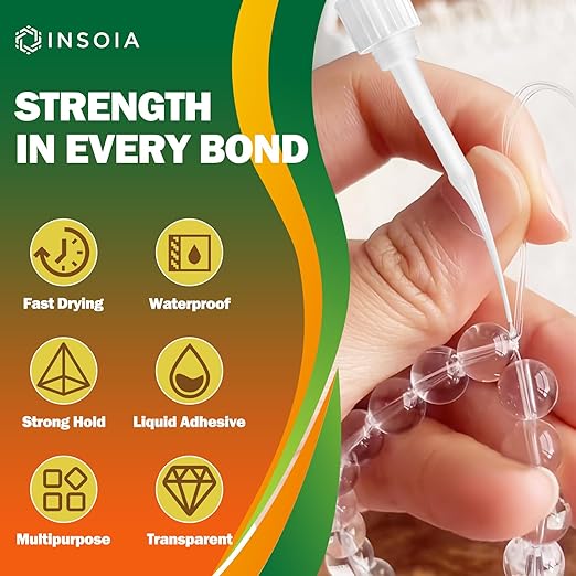 Bracelet Jewelry Glue for Elastic String, 30g Clear Elastic Knot Fixing Drip Adhesive for Bracelet String, Clay Beads, Rhinestones, Jewelry Making Kit ??Waterproof, Flexible, Non-Toxic Craft Glue