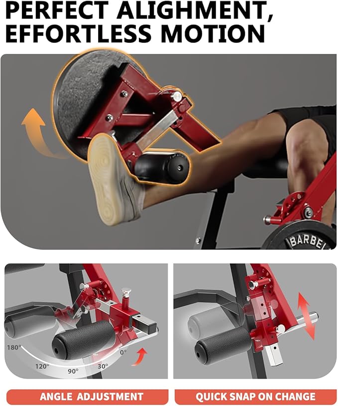 GMWD Leg Extension and Curl Machine, Single Leg Extension, Lying Leg Curl, Standing Leg Curl, Adjustable Leg Exercise Bench with Plate Loaded, Leg Machine Home Gym, Red