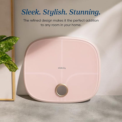 Etekcity Rechargeable Pink Smart Scale for Body Weight, BMI, Fat, Muscle Mass, Digital Bathroom Scale with 13 Metrics, Secret Mode, Bluetooth Connect to Free Apps, Cotton Candy Pink