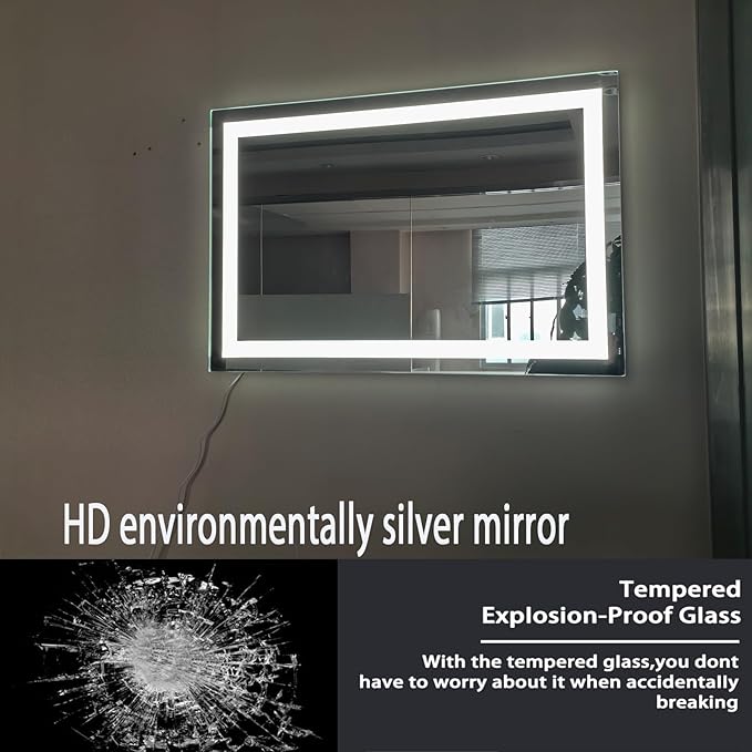 Led Mirror for Bathroom 36X24 inch Vanity Mirror 6000K Super